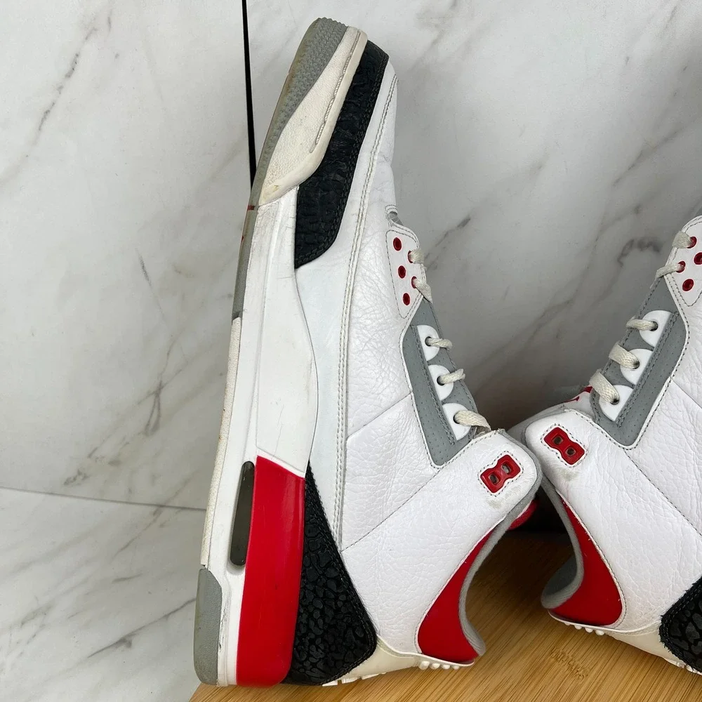 Nike Air Jordan 3 Retro Fire Red Mens Size 13.5 White Sneakers Shoes 136064-120